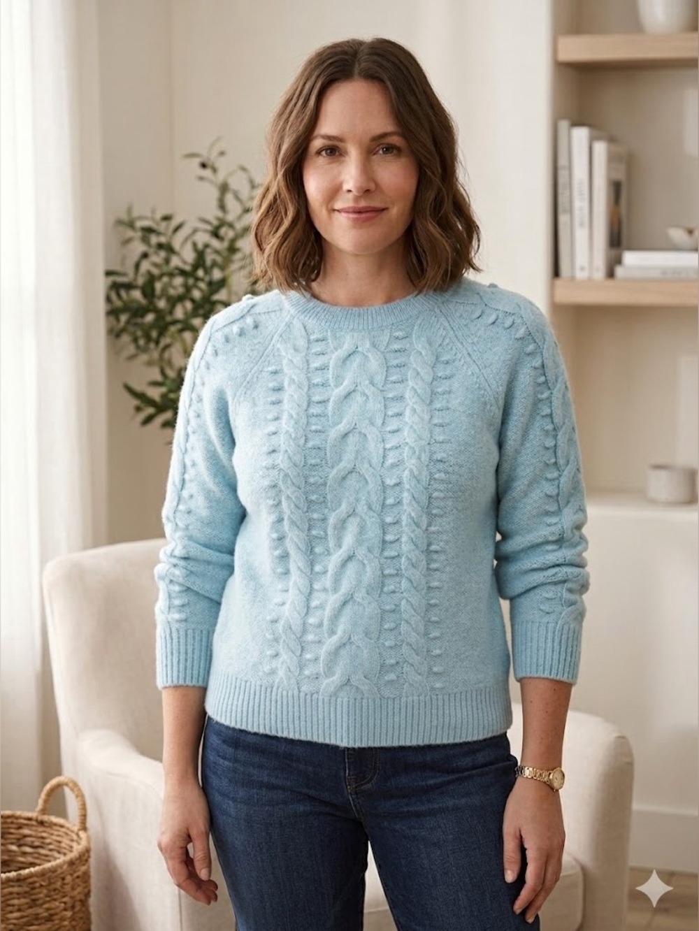 NWT LOFT Light Blue Cable Knit Sweater, size Large